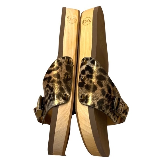 Flogg Nikita Clog Slides Flatform patent Leopard print wooden sole sandals 7.5 - Picture 9 of 11